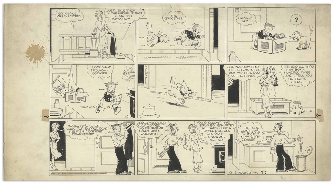 Chic Young Hand-Drawn ''Blondie'' Sunday Comic Strip From 1937 -- Featuring Blondie, Dagwood, Baby Dumpling & Daisy